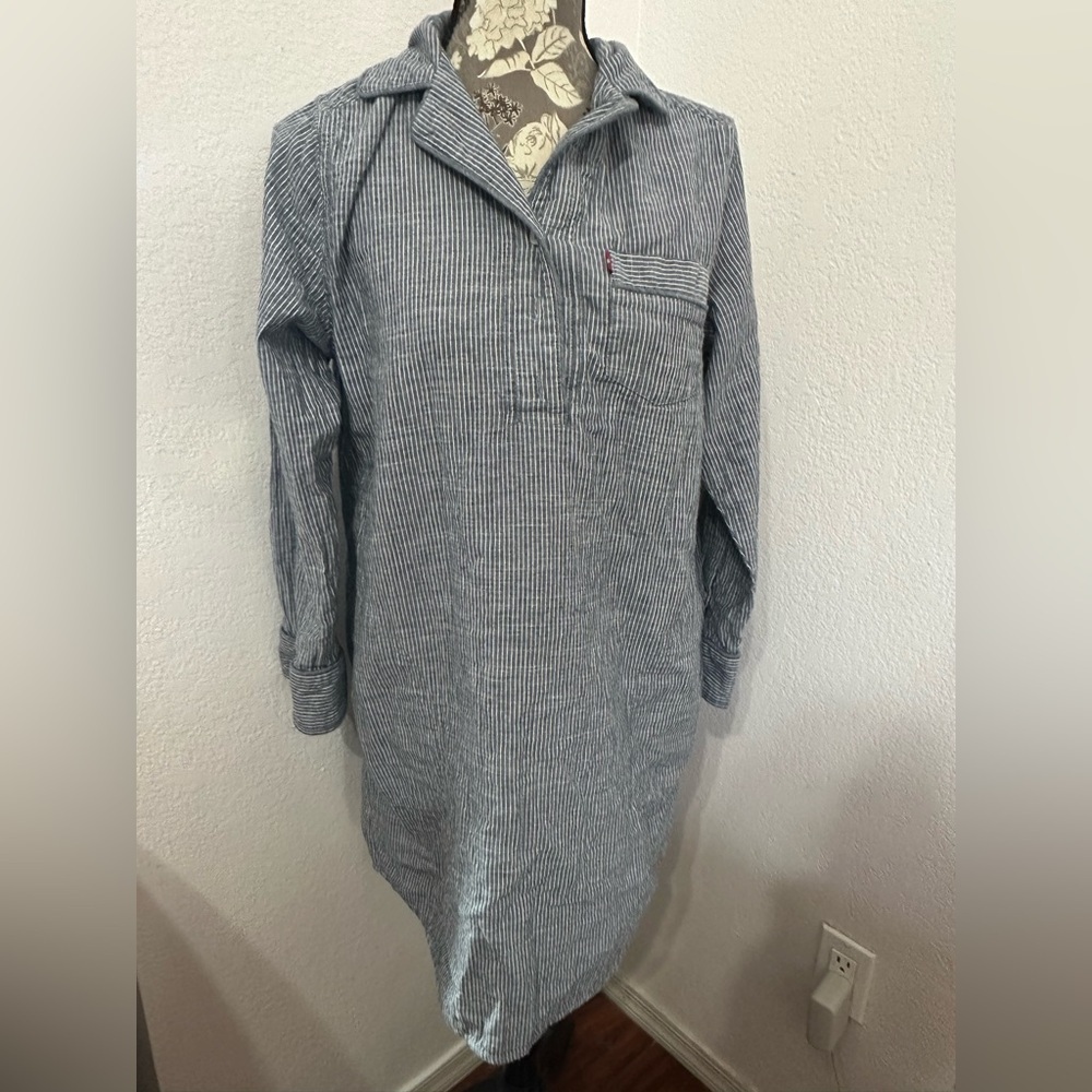 Levi’s x Target  Pajama Striped Long Sleeve Blue and White Shirt Dress- Size M